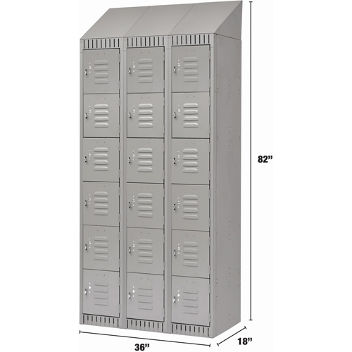 Lockers, 6 -tier, Bank of 3, 36" x 18" x 82", Steel, Grey, Knocked Down Kelford