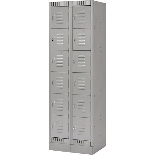 Lockers, 6 -tier, Bank of 2, 24" x 18" x 76", Steel, Grey, Knocked Down Kelford