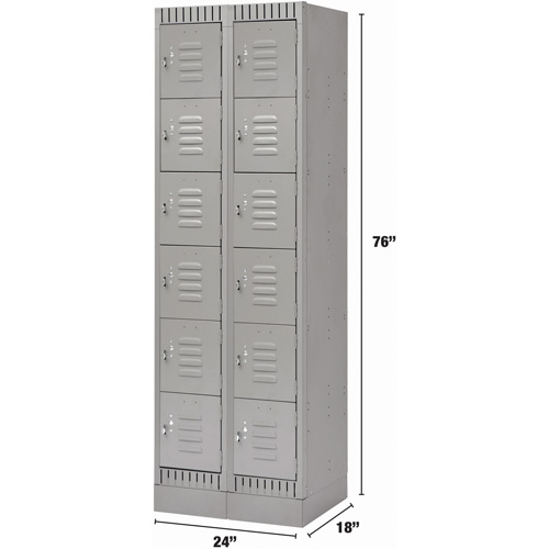Lockers, 6 -tier, Bank of 2, 24" x 18" x 76", Steel, Grey, Knocked Down Kelford