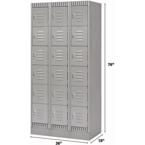 Lockers, 6 -tier, Bank of 3, 36" x 18" x 76", Steel, Grey, Knocked Down Kelford