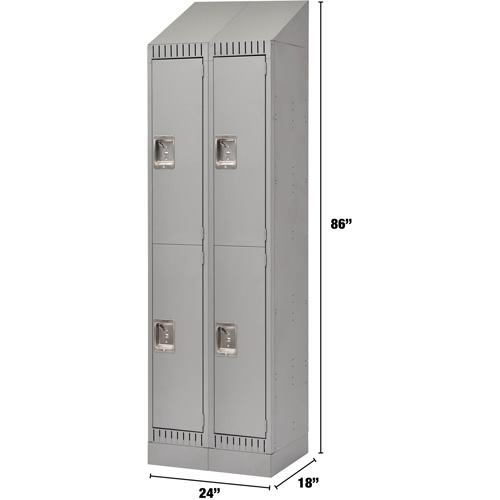 Lockers, 2 -tier, Bank of 2, 24" x 18" x 86", Steel, Grey, Knocked Down Kelford
