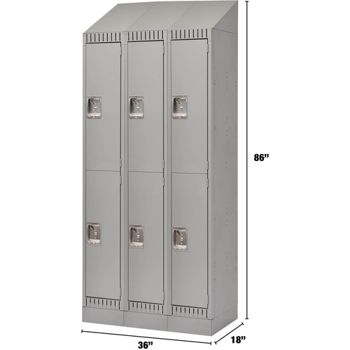 Lockers, 2 -tier, Bank of 3, 36" x 18" x 86", Steel, Grey, Knocked Down Kelford