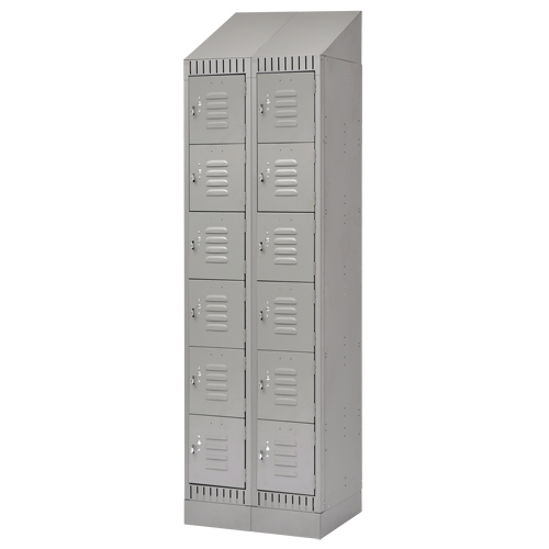 Lockers, 6 -tier, Bank of 2, 24" x 18" x 86", Steel, Grey, Knocked Down Kelford