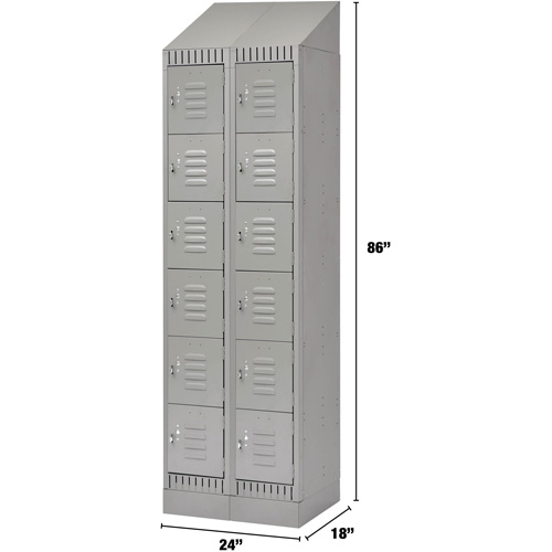 Lockers, 6 -tier, Bank of 2, 24" x 18" x 86", Steel, Grey, Knocked Down Kelford