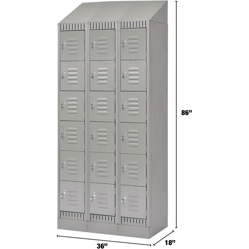 Lockers, 6 -tier, Bank of 3, 36" x 18" x 86", Steel, Grey, Knocked Down Kelford