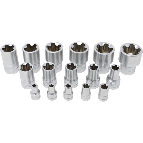 5-Point EPR Torx Socket Set, 16 Pieces, 1/4"/3/8"/1/2" Drive Size Kelford