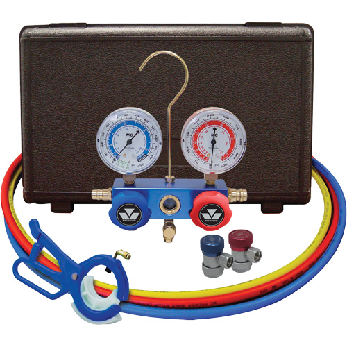 Jeu de manom&egrave;tres collecteurs pour automobile avec coupleurs manuels et robinet perce-canette lat&eacute;rale 3-in-1 Kelford