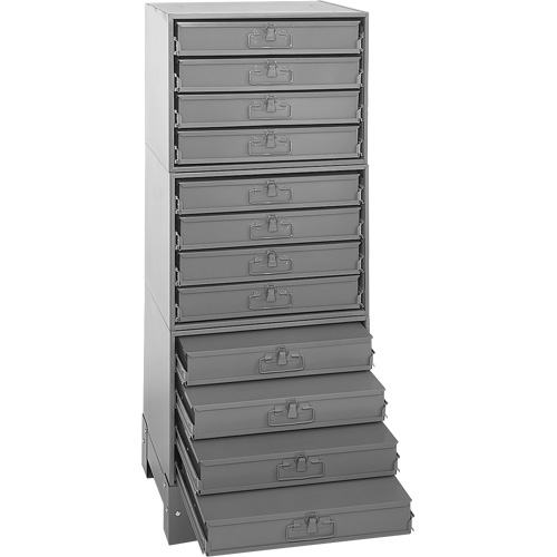 Modular Compartment Drawer Box Rack, Steel, 12 Drawers, 20-3/8" x 16" x 60-1/8", Grey Kelford