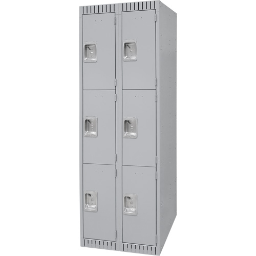Lockers, 3 -tier, Bank of 2, 24" x 18" x 72", Steel, Grey, Knocked Down Kelford