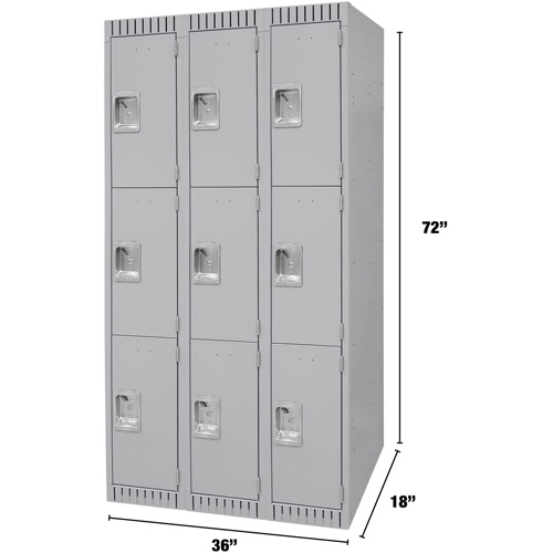 Casiers, 3 niveaux, Bloc de 3, 36" x 18" x 72", Acier, Gris, D&eacute;mont&eacute; Kelford