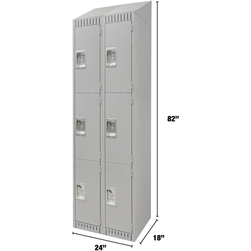Lockers, 3 -tier, Bank of 2, 24" x 18" x 82", Steel, Grey, Knocked Down Kelford