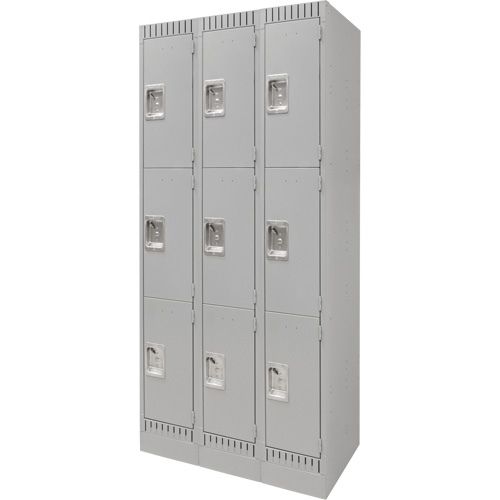 Lockers, 3 -tier, Bank of 3, 36" x 18" x 76", Steel, Grey, Knocked Down Kelford