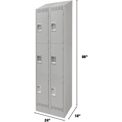 Lockers, 3 -tier, Bank of 2, 24" x 18" x 86", Steel, Grey, Knocked Down Kelford