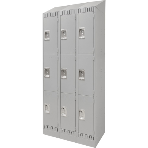 Lockers, 3 -tier, Bank of 3, 36" x 18" x 86", Steel, Grey, Knocked Down Kelford