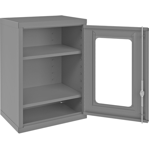 Armoire de rangement murale avec portes transparentes, 26-15/16" h x 18-1/8" la x 13-11/16" p, 2 tablettes, Acier, Gris Kelford
