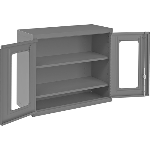 Armoire de rangement murale avec portes transparentes, 26-15/16" h x 29-7/8" la x 13-11/16" p, 2 tablettes, Acier, Gris Kelford