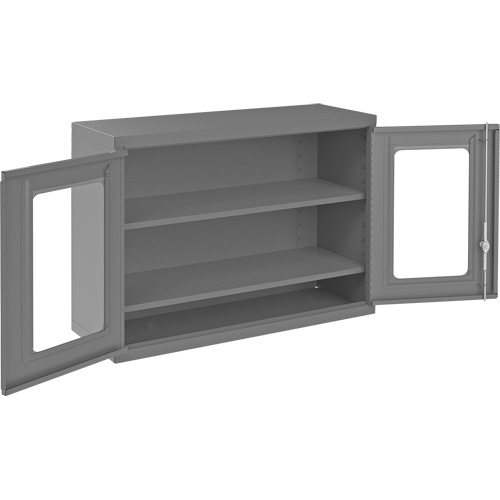 Armoire de rangement murale avec portes transparentes, 26-15/16" h x 35-7/8" la x 13-11/16" p, 2 tablettes, Acier, Gris Kelford