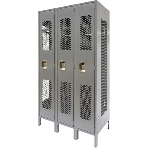 Vented Lockers, Bank of 3, 36" x 18" x 78", Steel, Grey, Knocked Down, Perforated Kelford