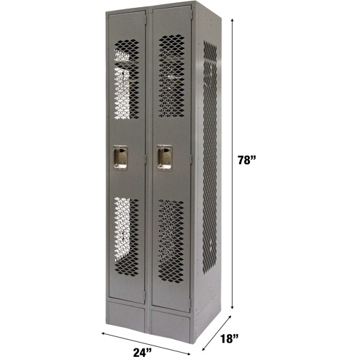Vented Lockers, Bank of 2, 24" x 18" x 78", Steel, Grey, Knocked Down, Perforated Kelford