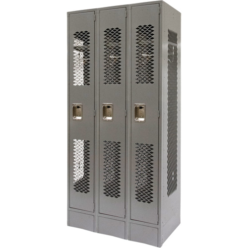 Vented Lockers, Bank of 3, 36 x 18" x 78", Steel, Grey, Knocked Down, Perforated Kelford