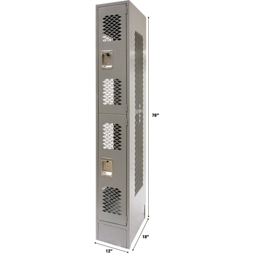 Vented Lockers, 2 -tier, 12" x 18" x 78", Steel, Grey, Knocked Down, Perforated Kelford