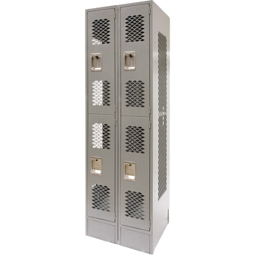 Vented Lockers, 2 -tier, Bank of 2, 24" x 18" x 78", Steel, Grey, Knocked Down, Perforated Kelford