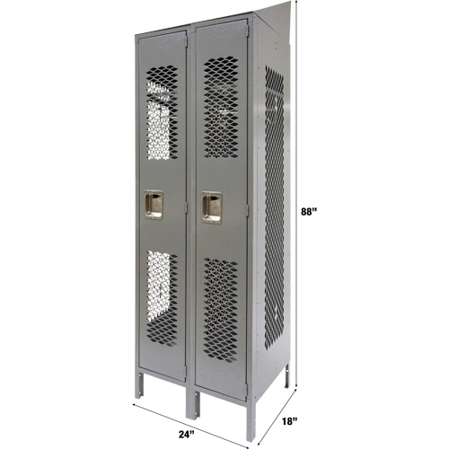 Vented Lockers, Bank of 2, 24" x 18" x 88", Steel, Grey, Knocked Down, Perforated Kelford