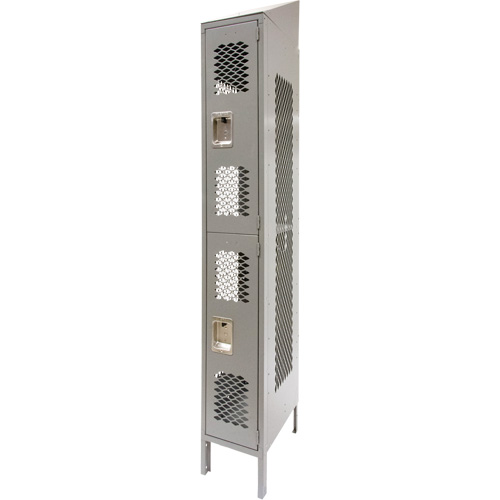 Casiers ventil&eacute;s, 2 niveaux, 12" x 18" x 88", Acier, Gris, D&eacute;mont&eacute;, Perfor&eacute; Kelford