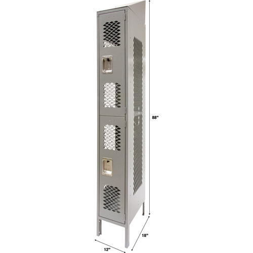Casiers ventil&eacute;s, 2 niveaux, 12" x 18" x 88", Acier, Gris, D&eacute;mont&eacute;, Perfor&eacute; Kelford