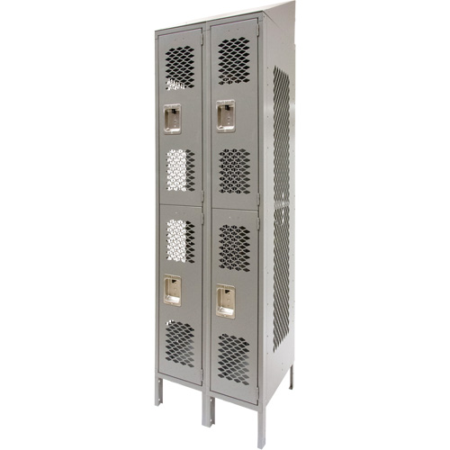 Vented Lockers, 2 -tier, Bank of 2, 24" x 18" x 88", Steel, Grey, Knocked Down, Perforated Kelford