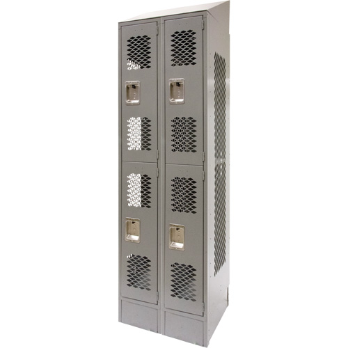 Vented Lockers, 2 -tier, Bank of 2, 24" x 18" x 88", Steel, Grey, Knocked Down, Perforated Kelford