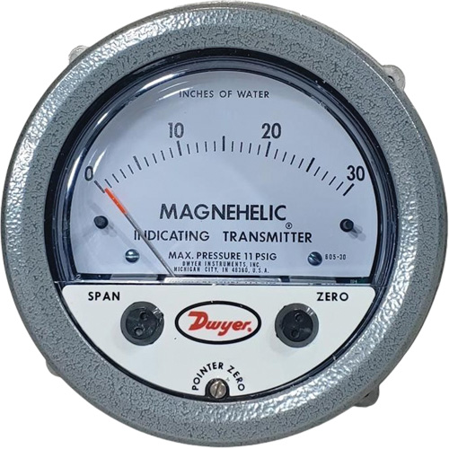 605 Series Magnehelic&reg; Differential Pressure Gauge & Indicating Transmitter, 4" , 0 - 30 in. w.c., Panel Mount, Analogue Kelford