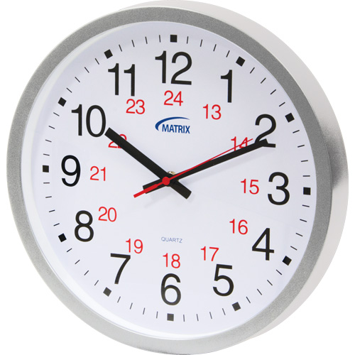 Horloge 12/24 h, Analogique, &agrave; piles, 12", Argent Kelford
