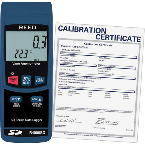 Thermo-an&eacute;mom&egrave;tre avec certificat ISO, Enregistrement des donn&eacute;es, Gamme de v&eacute;locit&eacute; d'air de 0,4 - 30 m/sec Kelford