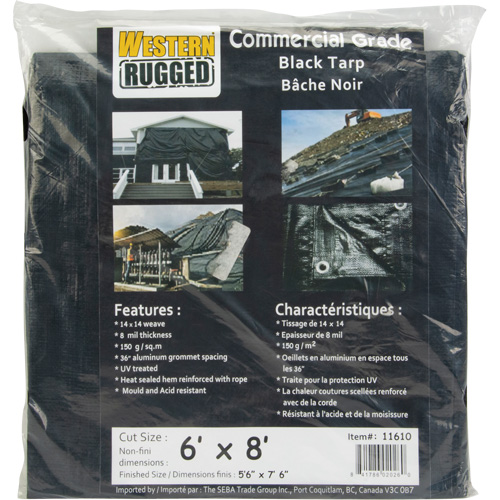 Tarp, Light Industrial Duty, Black, 6' x 8' x 8 mils Kelford