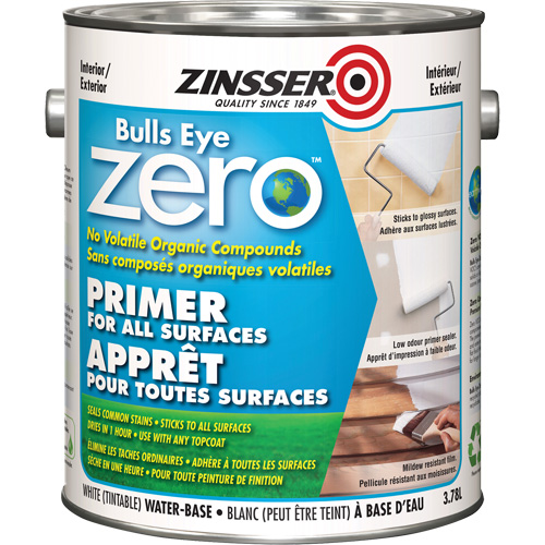 Bulls Eye Zero Low VOC Primer, 3.78 L, Gallon, Tintable White Kelford