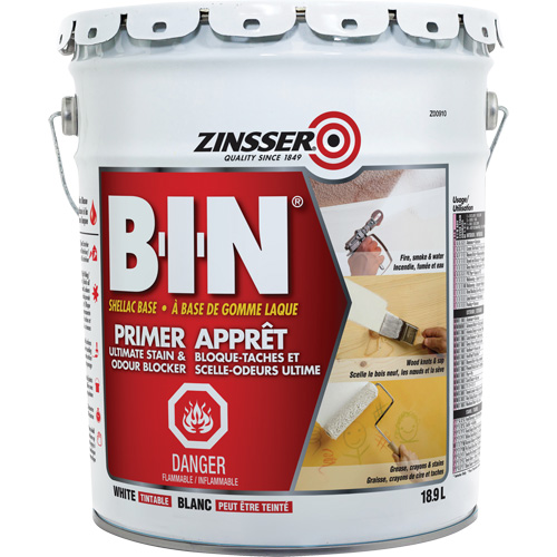 B-I-N&reg; Shellac-Base Sealer Primer, 18.9 L, Pail, Tintable White Kelford
