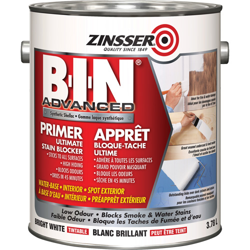 B-I-N&reg; Advanced Synthetic Shellac Based Primer, 3.78 L, Gallon, Tintable Bright White Kelford