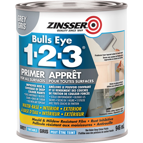 Bulls Eye 1-2-3&reg; Water-Base Primer, 946 ml, Can, Grey Kelford