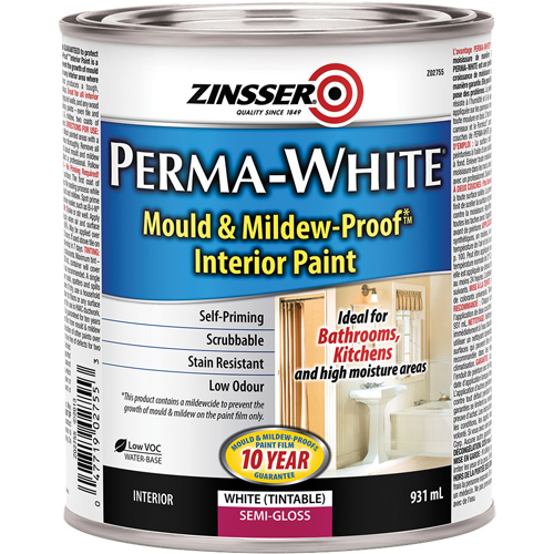 Peinture int&eacute;rieure Mold & Mildew-Proof Perma-White, 931 ml, Canette, Blanc Kelford