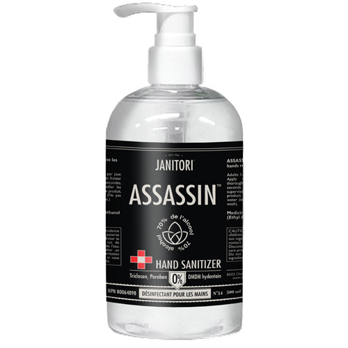D&eacute;sinfectant pour les mains 54 Assassin, 500 ml, Bouteille &agrave; pompe, 70 % alcool Kelford