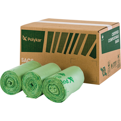 Certified Compostable Bags, Regular, 17" L x 17" W, Green, 10 L (3 Gal.) Capacity Kelford