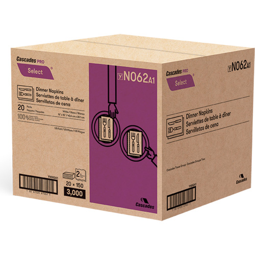 Serviettes de table &agrave; plis 1/8 Pro Select, 2 pli, 15" x 16" Kelford