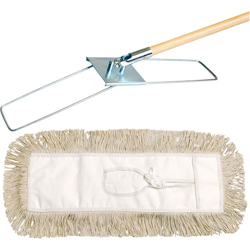 Break-Ezy Dust Mop System, Tie-On Style, Cotton, 48" L x 3-1/2" W Kelford