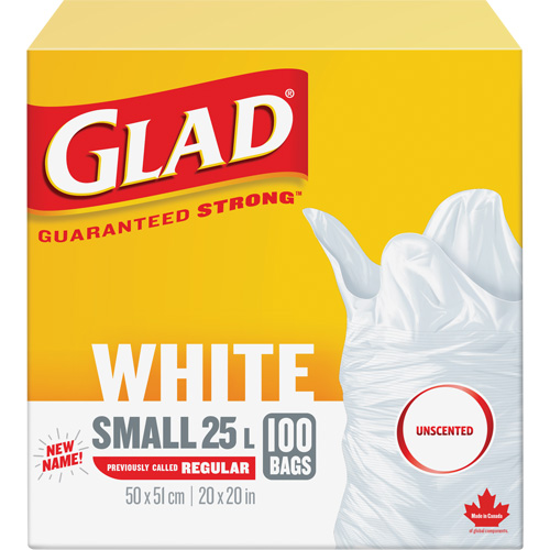 Small 25L Unscented Garbage Bags, Regular, 20" W x 20" L, White Kelford