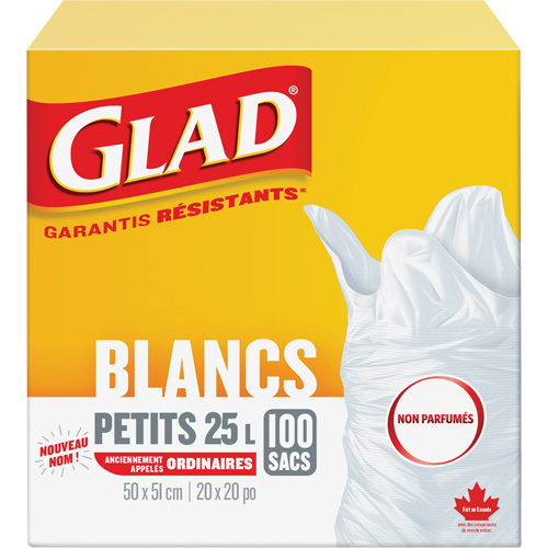 Small 25L Unscented Garbage Bags, Regular, 20" W x 20" L, White Kelford
