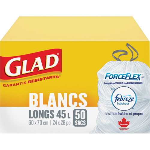 Sacs &agrave; ordures hauts 45 L avec Febreze, R&eacute;gulier, 24" la x 28" lo, Blanc Kelford