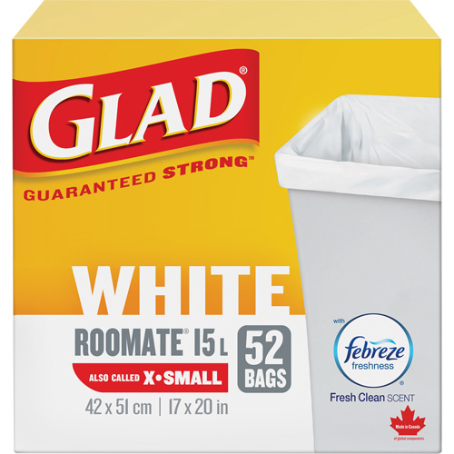 X-Small 15L Roommate Febreze Garbage Bags, Regular, 17" W x 20" L, White Kelford