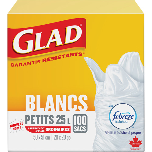 Small 25L Febreze Garbage Bags, Regular, 20" W x 20" L, White Kelford