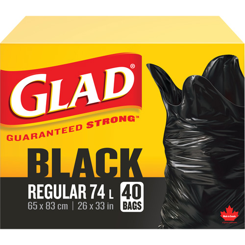 74L Garbage Bags, Regular, 26" W x 33" L, Black Kelford